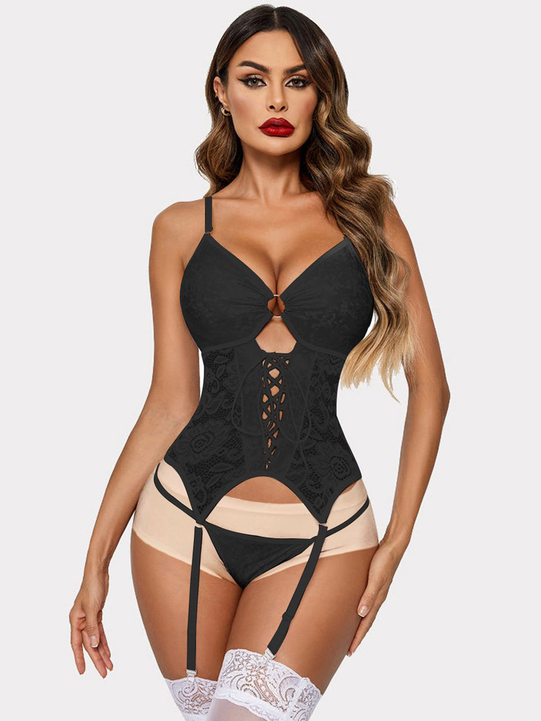 

FIMBUL Women Shoulder Straps Faux Leather Baby Doll, Black