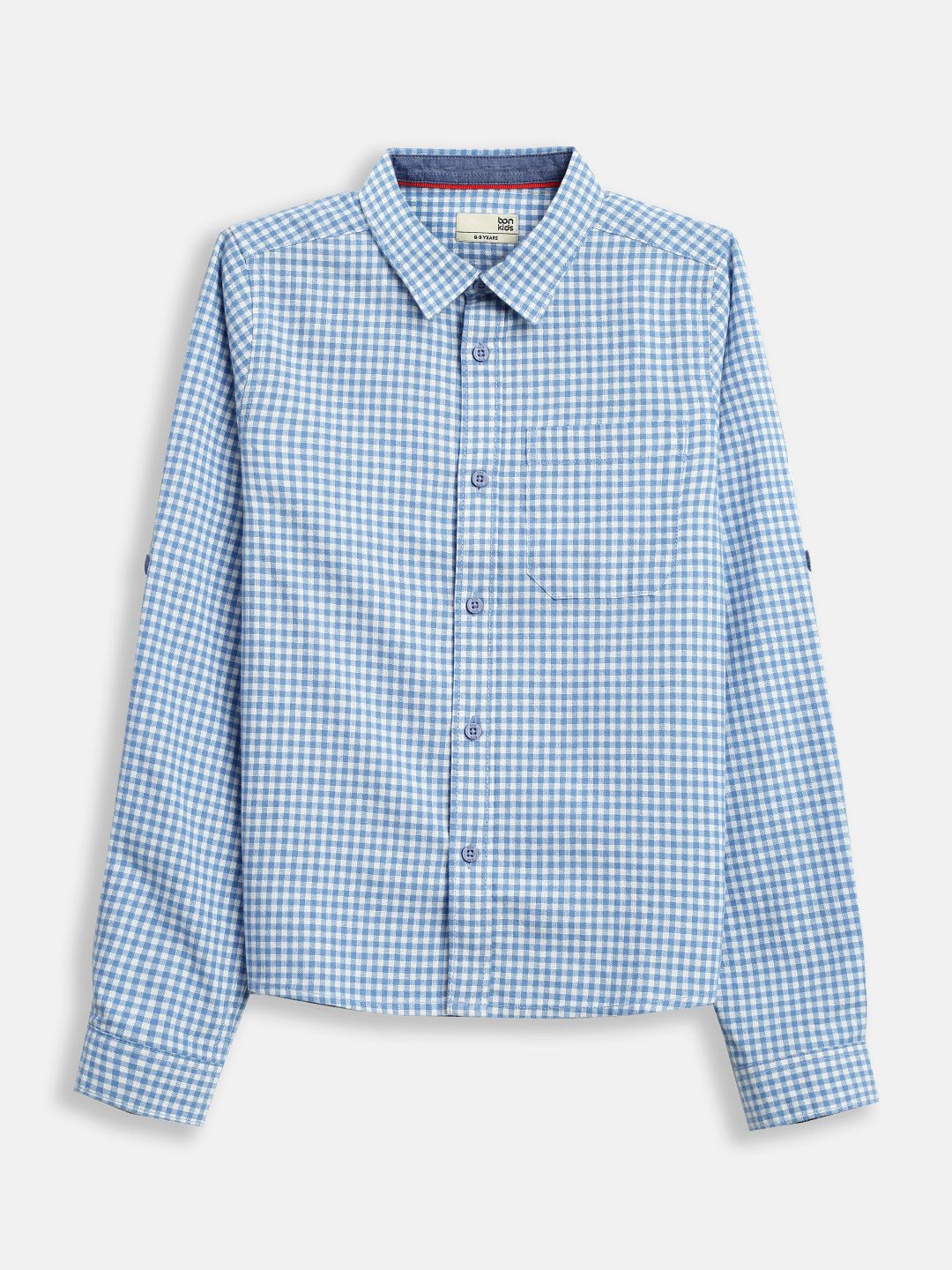 

BONKIDS Boys Gingham Checks Opaque Checked Casual Shirt, Blue