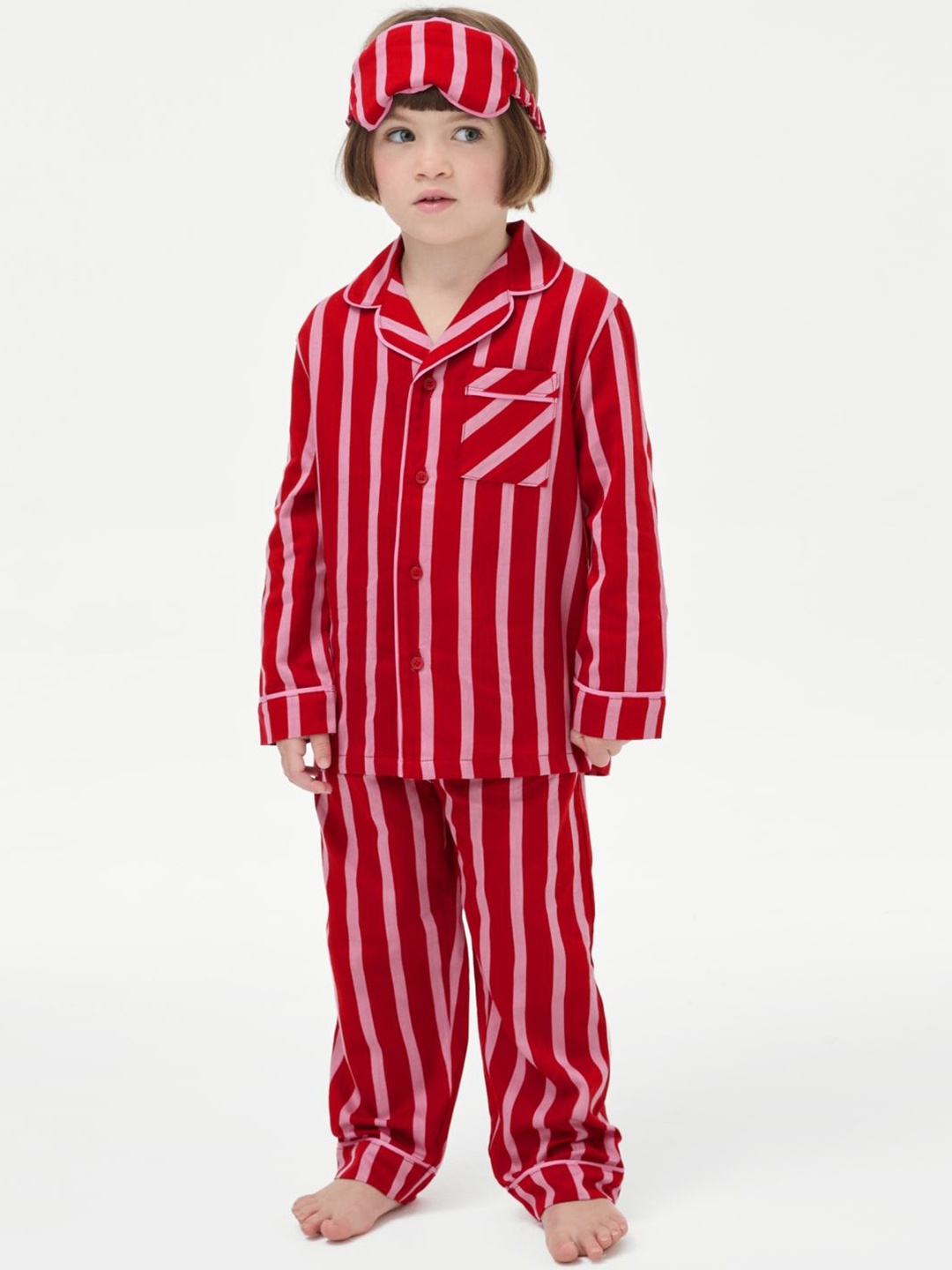 

Marks & Spencer Girls Striped Pure Cotton Night suit, Red