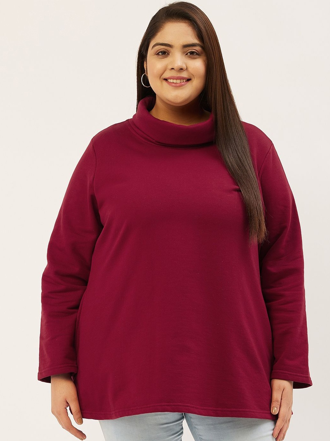 

theRebelinme Women Turtle Neck Long Sleeves Sweatshirt, Maroon
