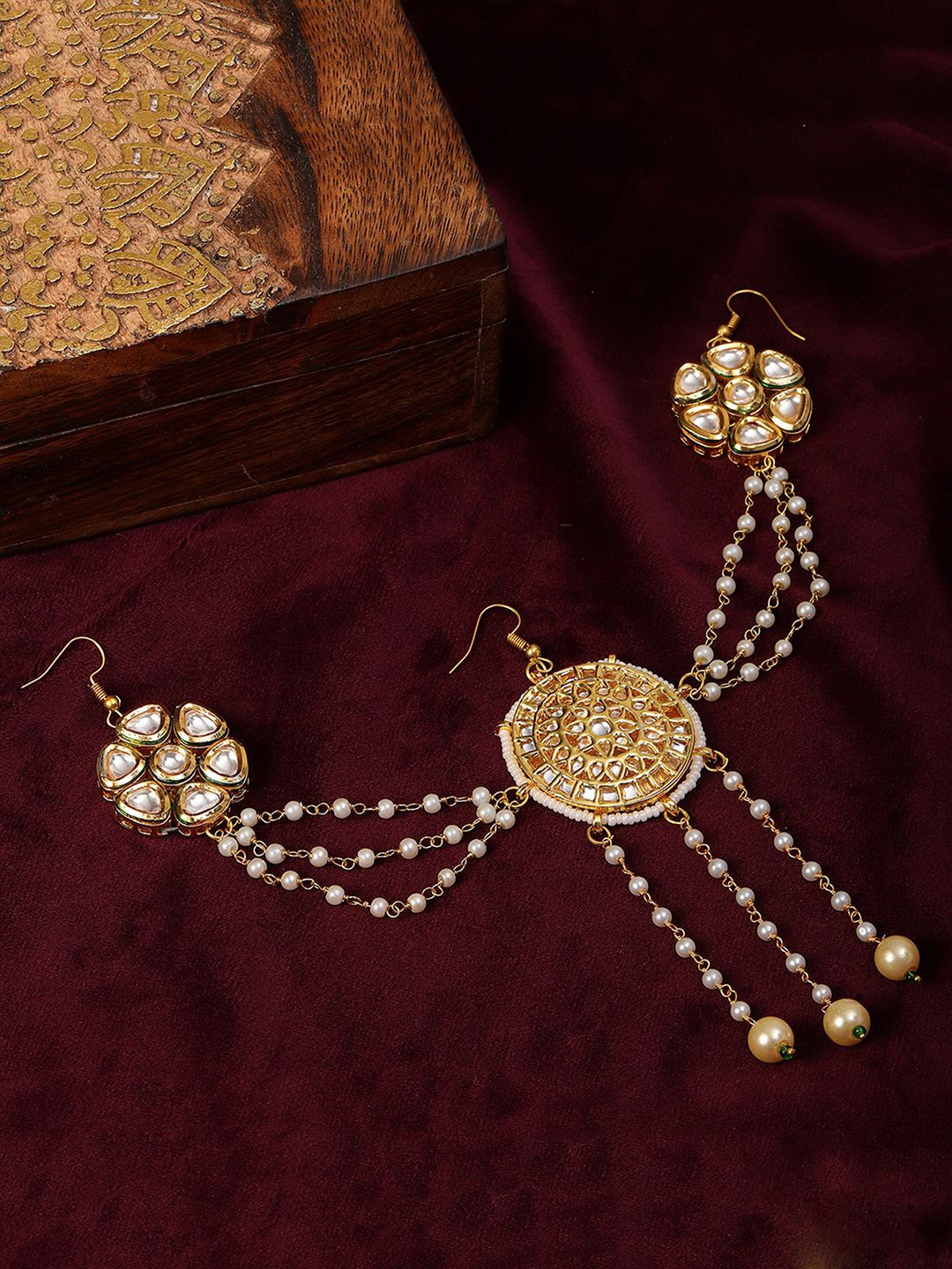 

Ruby Raang Gold-Plated Kundan Studded Head Chains Head Jewellery