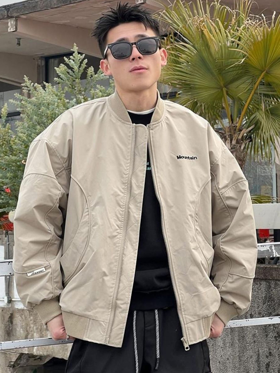 

KPOP Men Typography Open Front Jacket, Brown