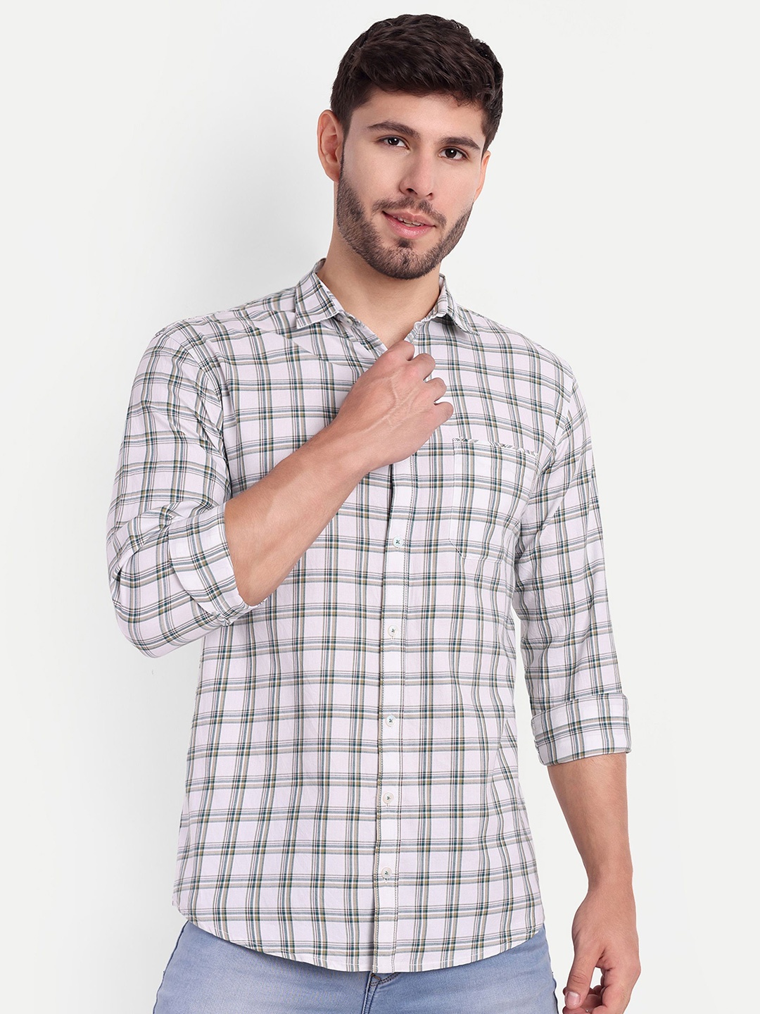 

SUI DHAGA Men Comfort Tartan Checks Opaque Checked Casual Shirt, White