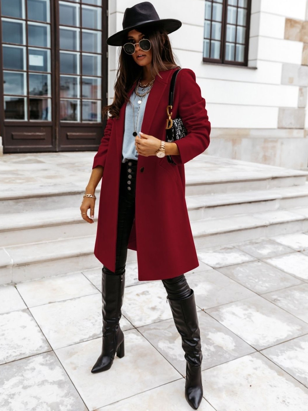 

StyleCast Women Longline Open Front Jacket, Red