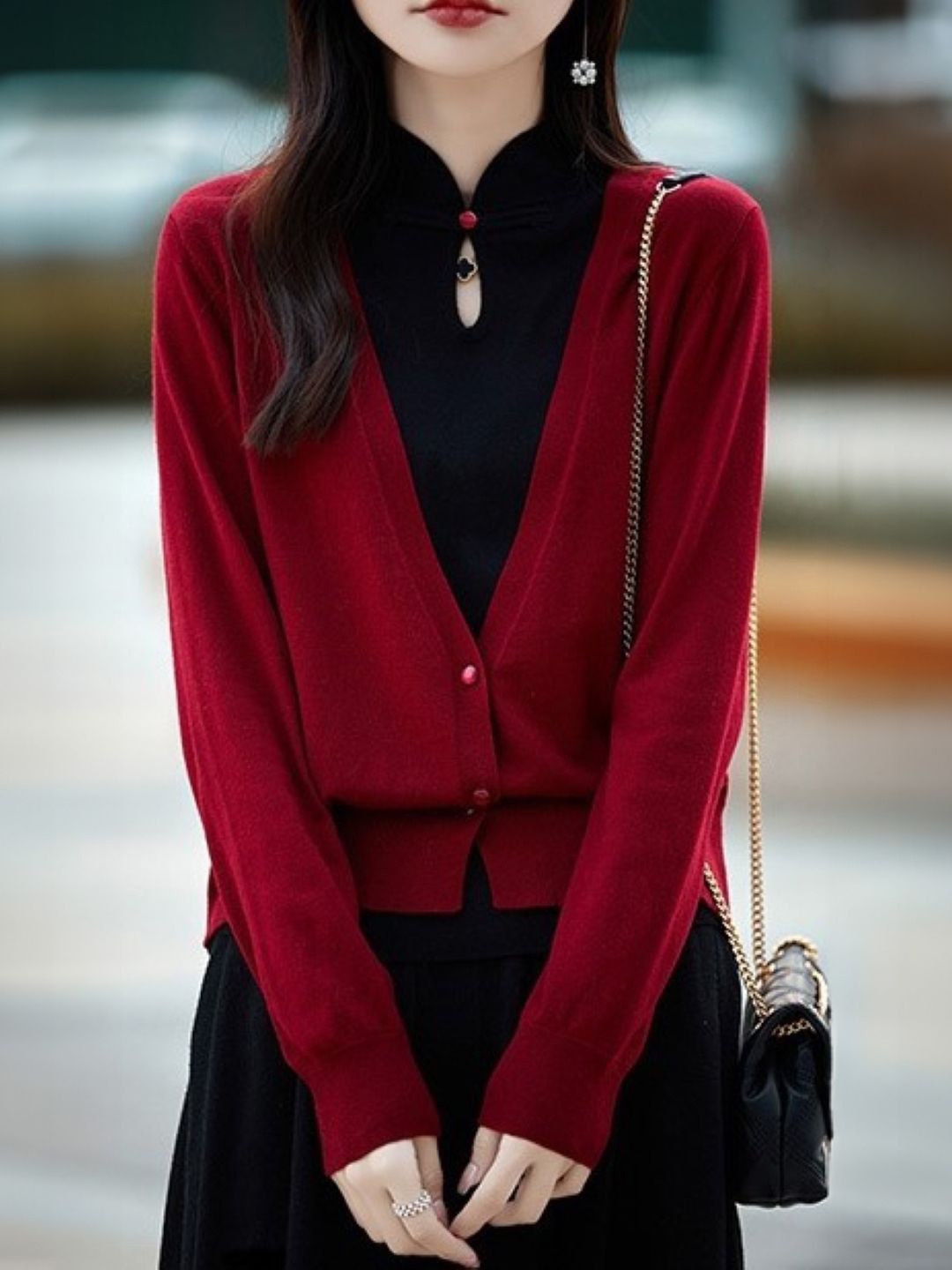 

KPOP Women Long Sleeves Cardigan, Red