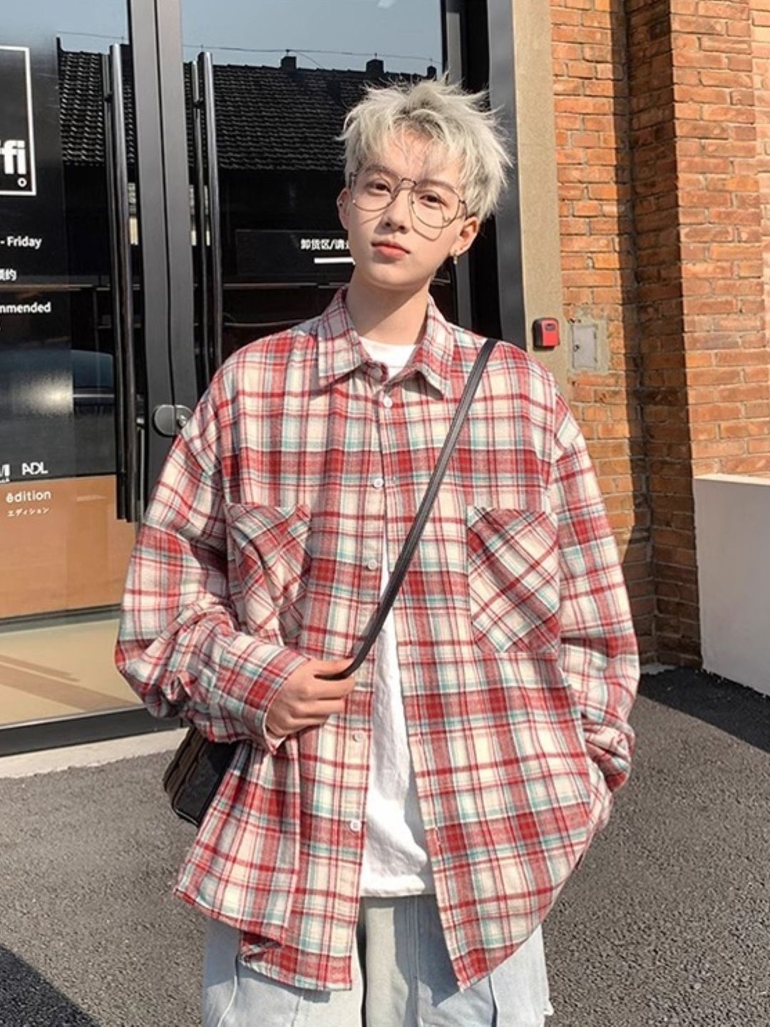 

KPOP Men Comfort Tartan Checks Opaque Checked Casual Shirt, Red