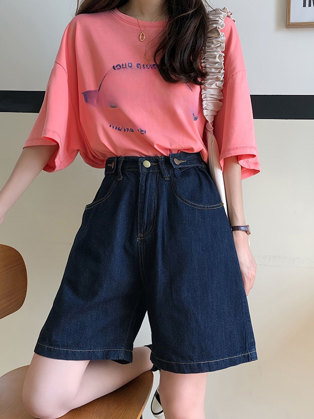

StyleCast Women Regular Fit High-Rise Denim Shorts, Navy blue