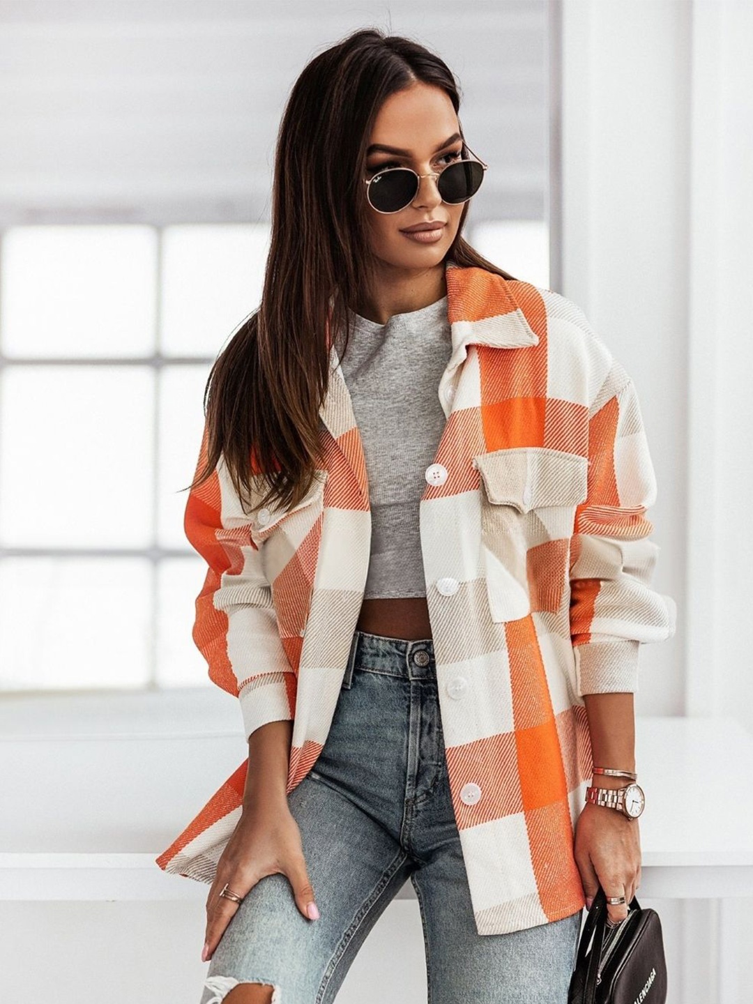 

HERE&NOW Women Original Tartan Checks Opaque Checked Casual Shirt, Orange