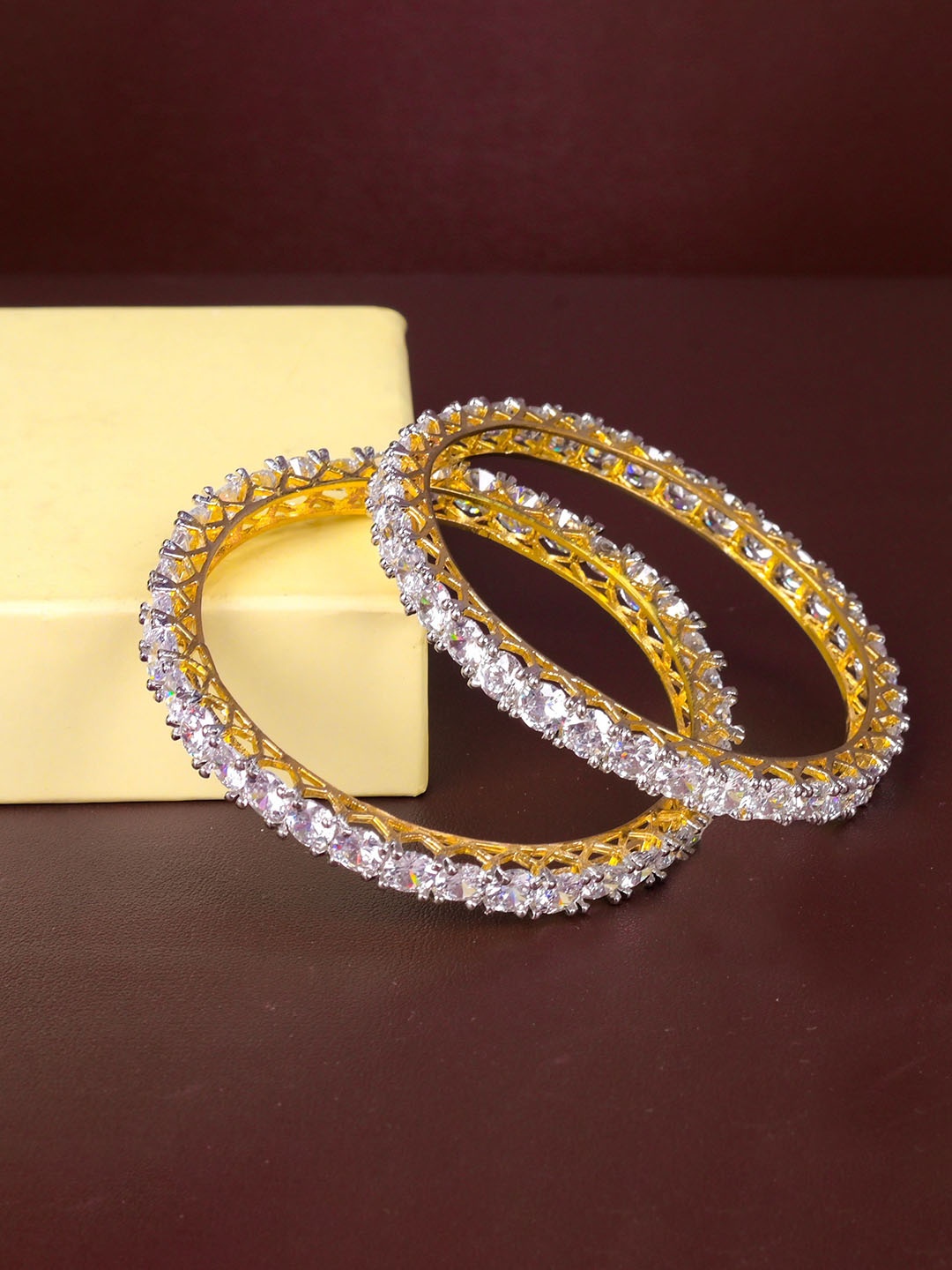 

Zevarly Set Of 2 Gold-Plated American Diamond Studded Bangles