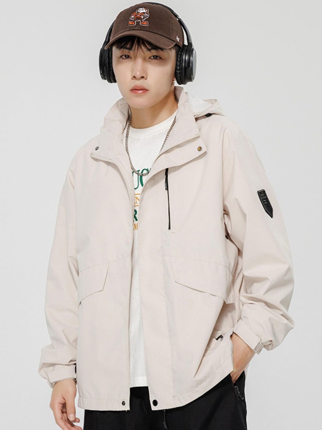 

KPOP Men Open Front Jacket, Cream