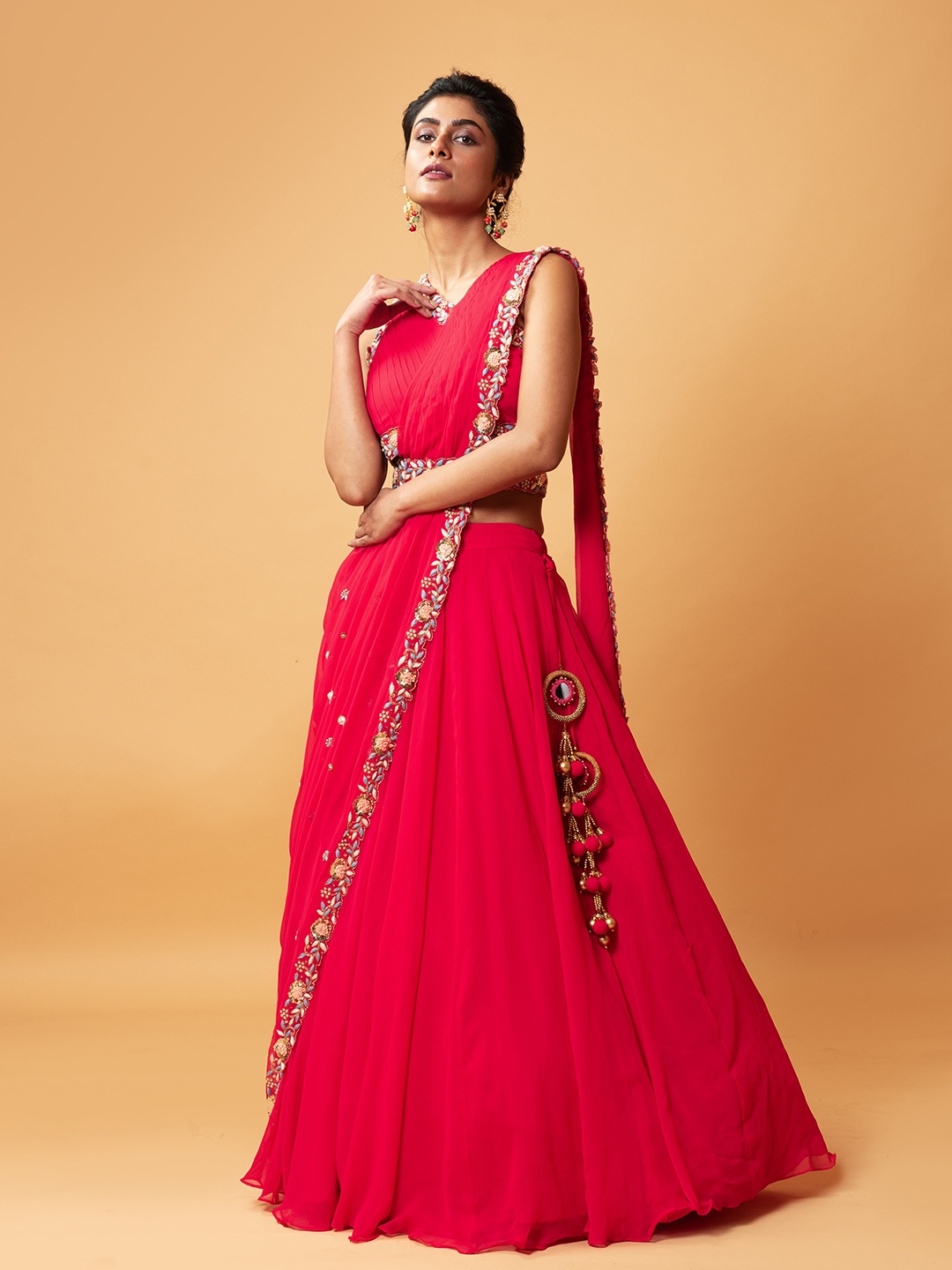 

Quench A Thirst Embroidered Thread Work Ready to Wear Lehenga & Blouse With Dupatta, Fuchsia