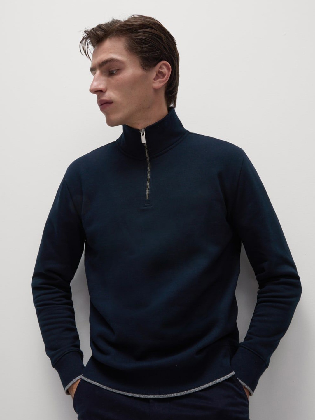 

Marks & Spencer Men Mock Collar Cotton Sweatshirt, Navy blue