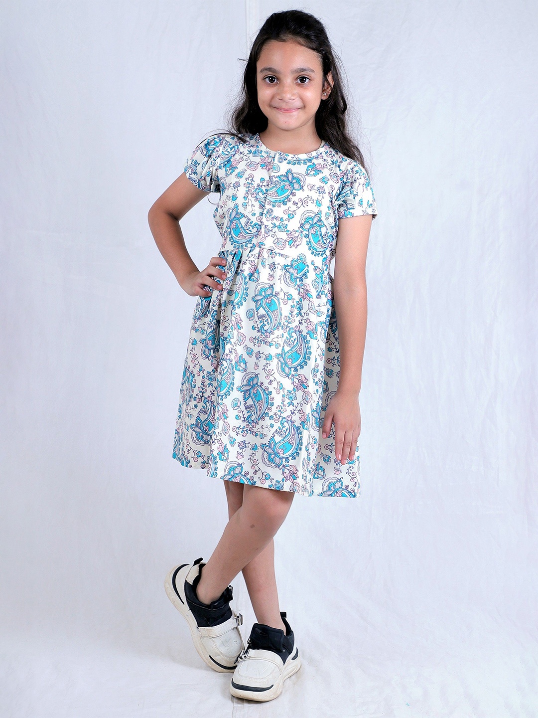 

TILISM Girls Ethnic Motifs Printed Cotton Fit & Flare Dress, White