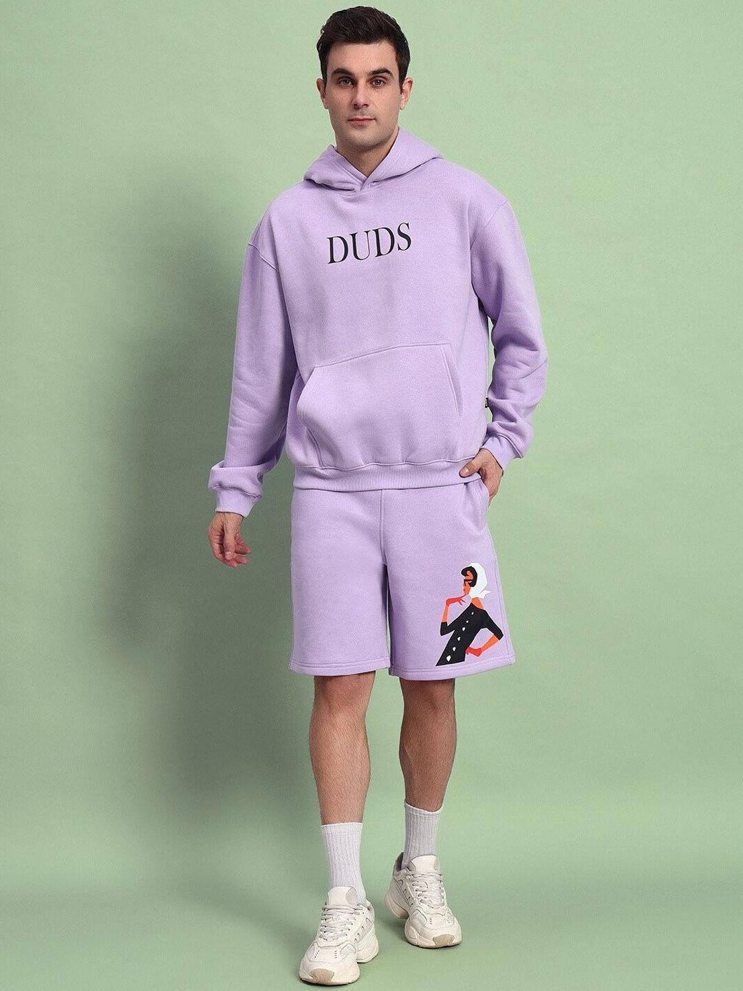 

WEARDUDS Hooded Printed Sweatshirt & Shorts, Lavender