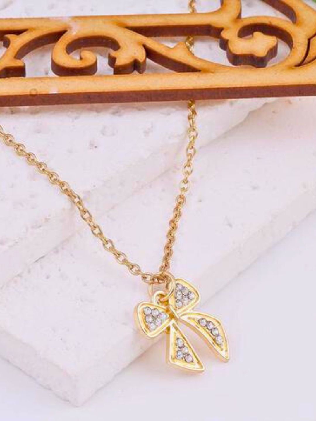 

DressBerry Stainless Steel 18K Gold-Plated Stone-Studded Pendent With Chain