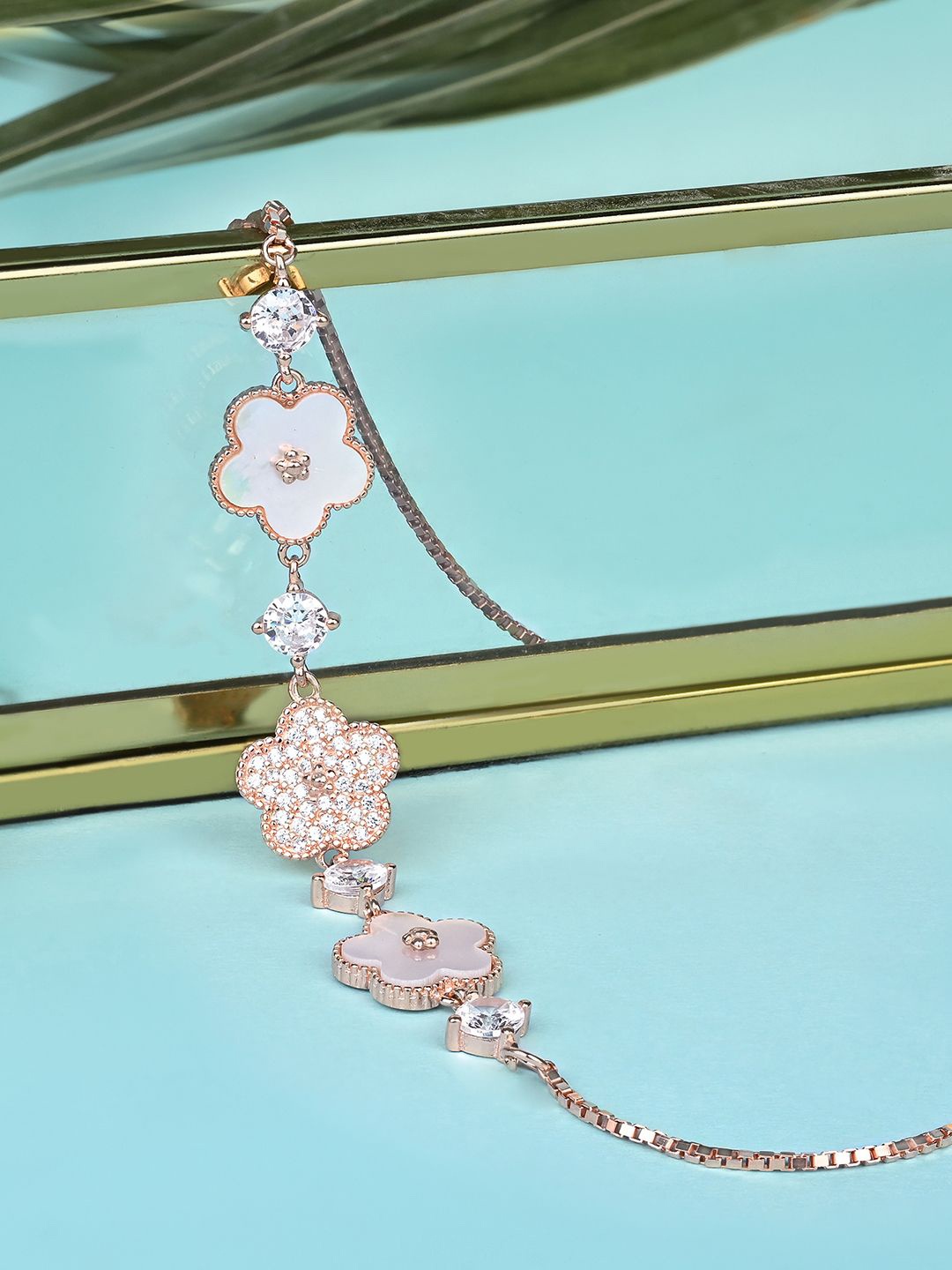

TOUCH925 Rose Gold-Plated Pure Silver Artificial Stones Anklet
