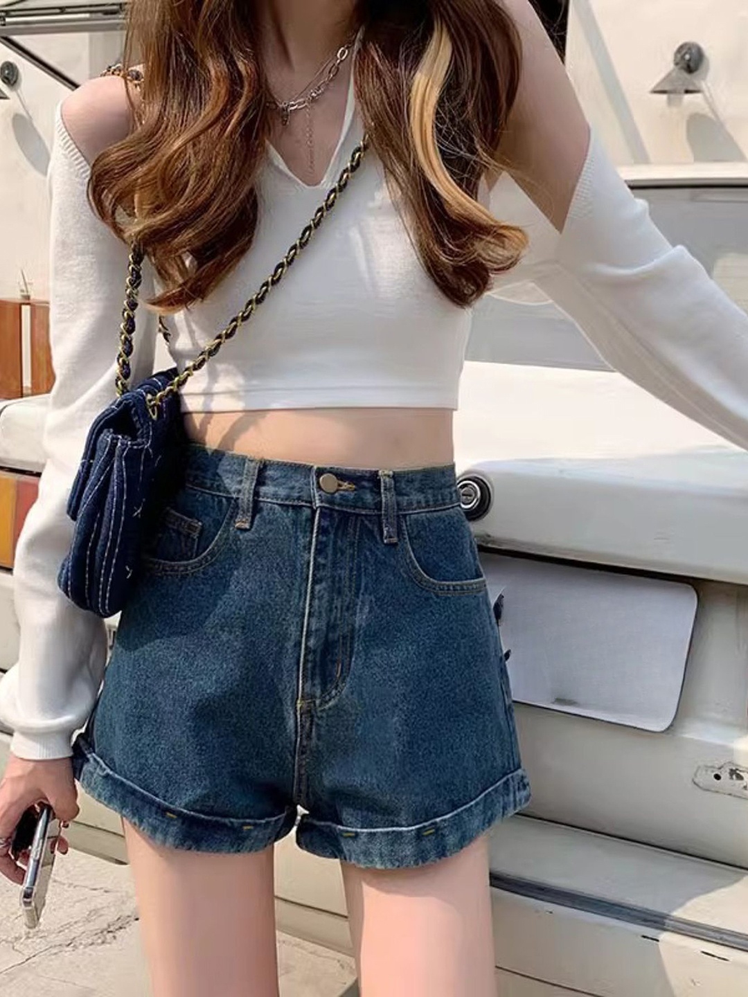 

StyleCast Women Cotton Slim Fit High-Rise Hot Pants Shorts, Blue