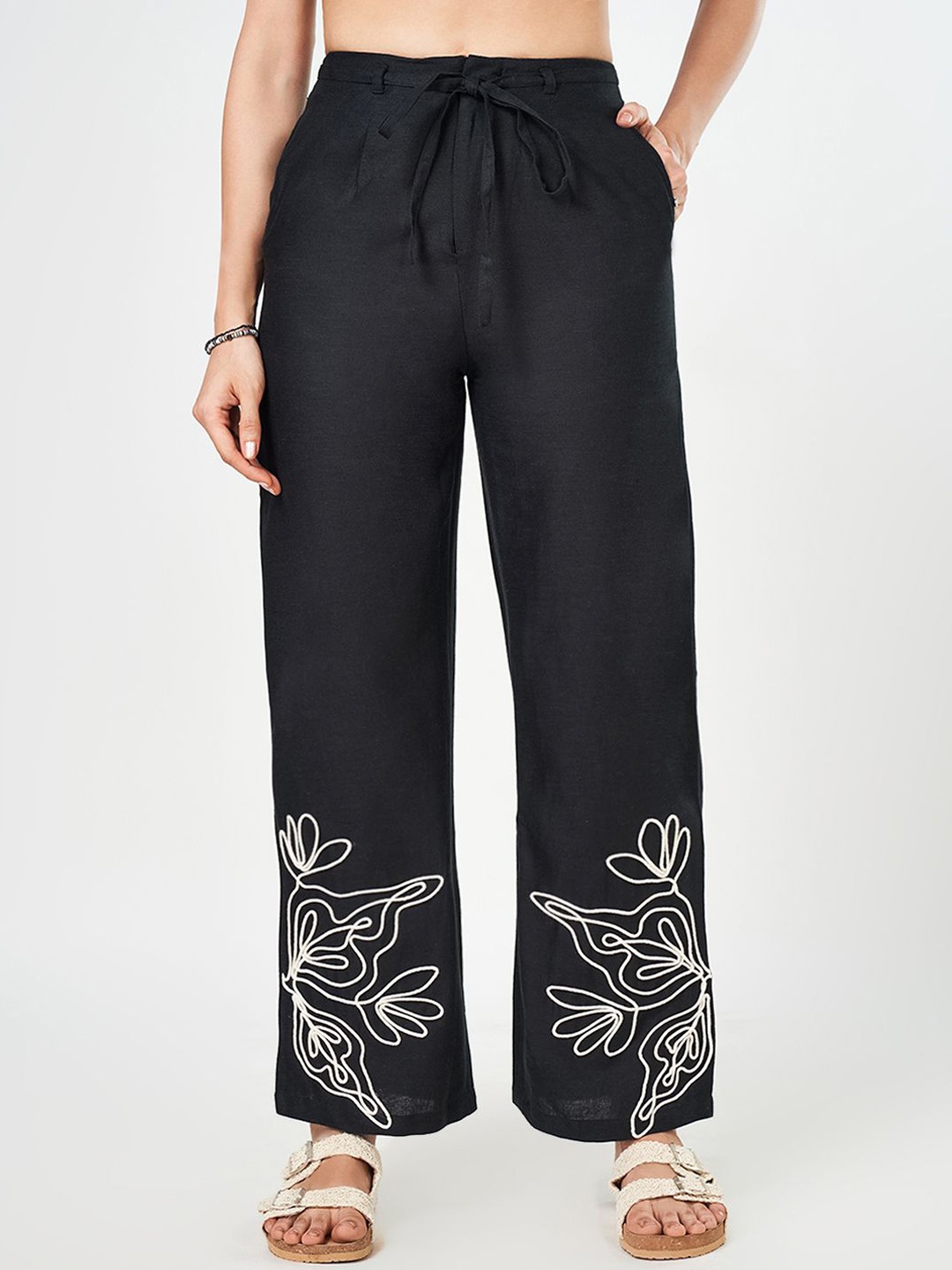 

Honey by Pantaloons Women High-Rise Parallel Trousers, Black