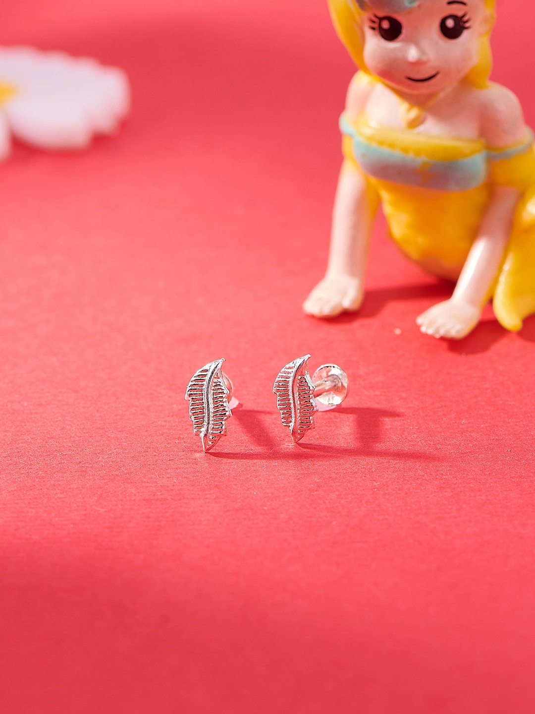 

Nipura 925 Sterling Silver Rhodium-Plated Cubic Zirconia Tiny Magic Leaf Studs Earrings