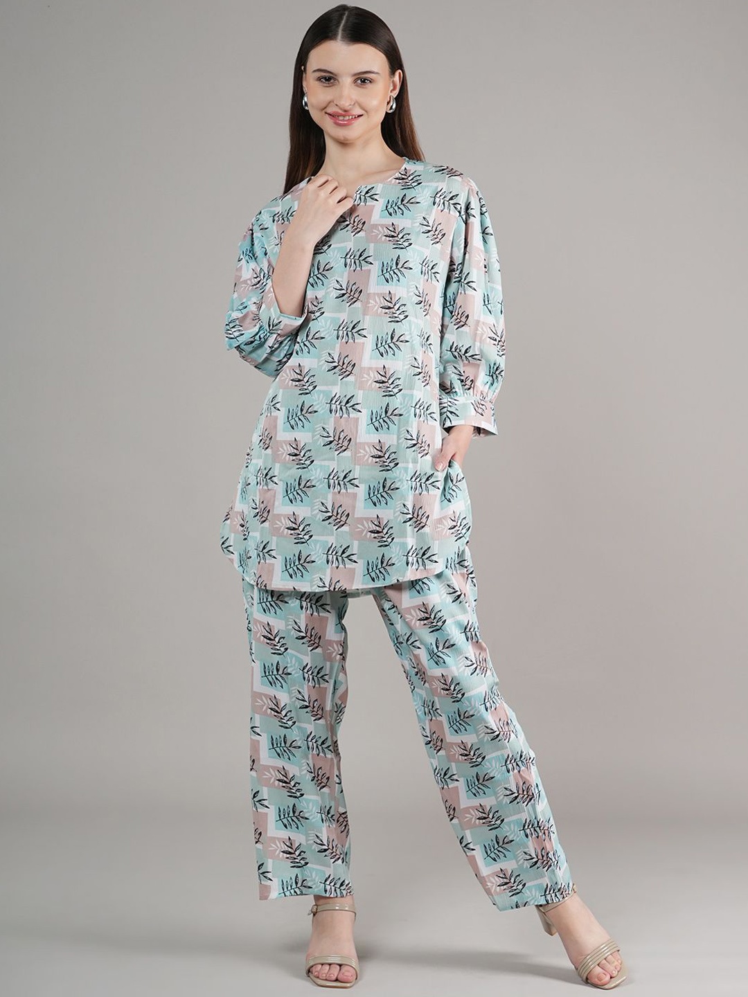 

BAESD Printed Round Neck Tunic & Trousers, Sea green
