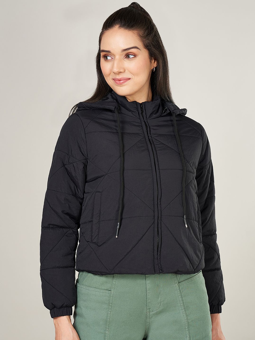 

Honey by Pantaloons Crop Puffer Jacket, Black