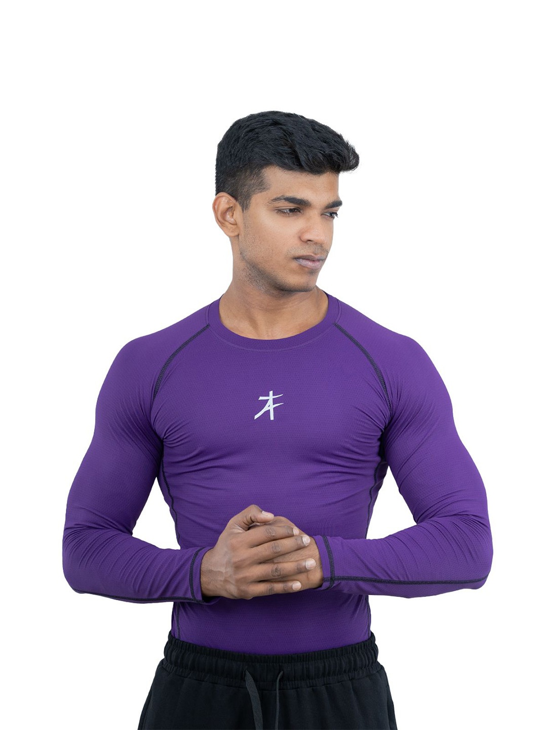 

Athflex Men Full Sleeve Textured Compression Gym Wear T-Shirt, Purple