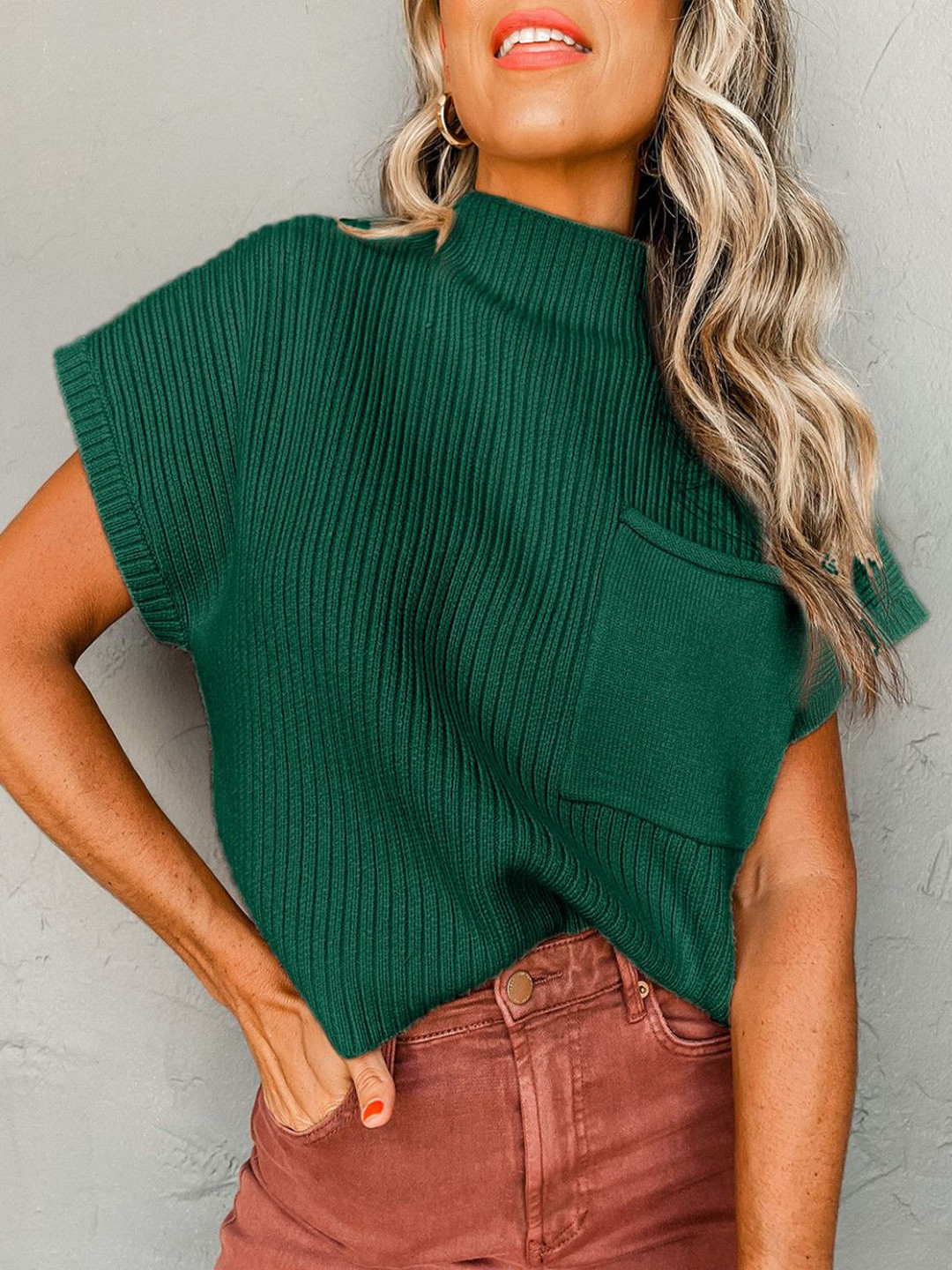 

HERE&NOW Women Ribbed Pullover, Green