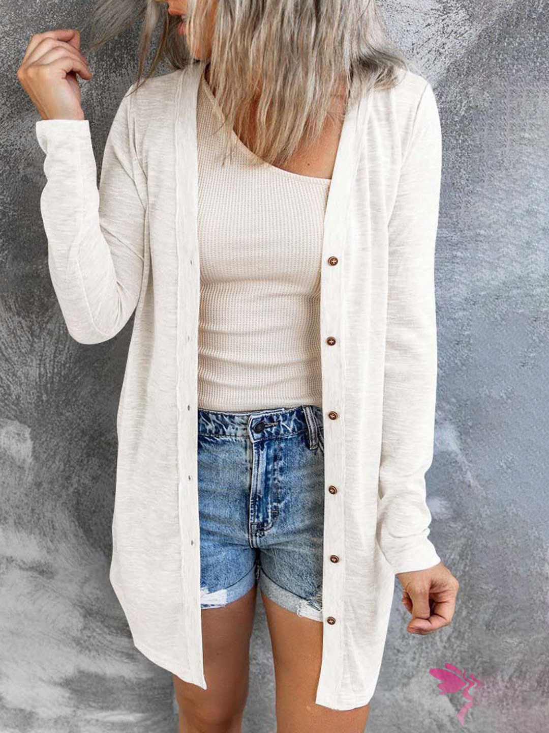 

HERE&NOW Women V-Neck Longline Cardigan, White