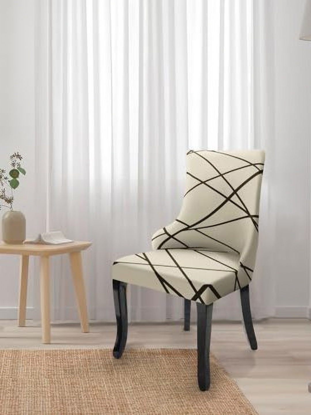 

HOUSE OF QUIRK Beige Printed Wingback Side Chair Slipcover-Accent Chair Cover