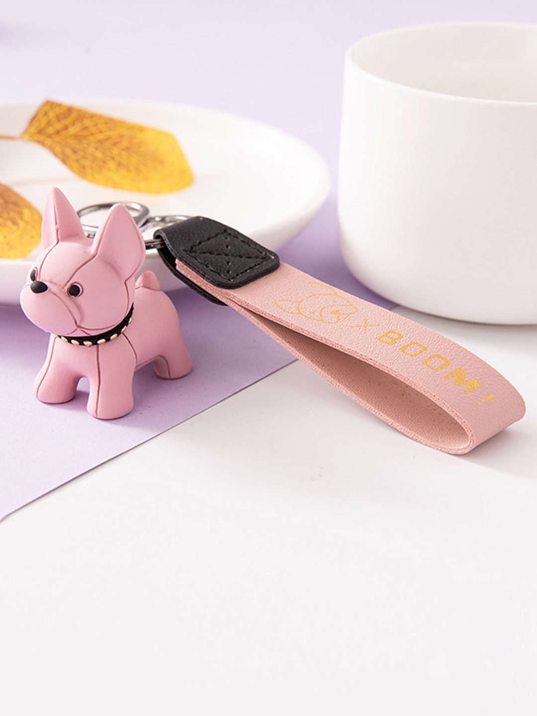 

Flenzy Cute Bulldog Puppy Miniature Keychain With leather Belt, Pink