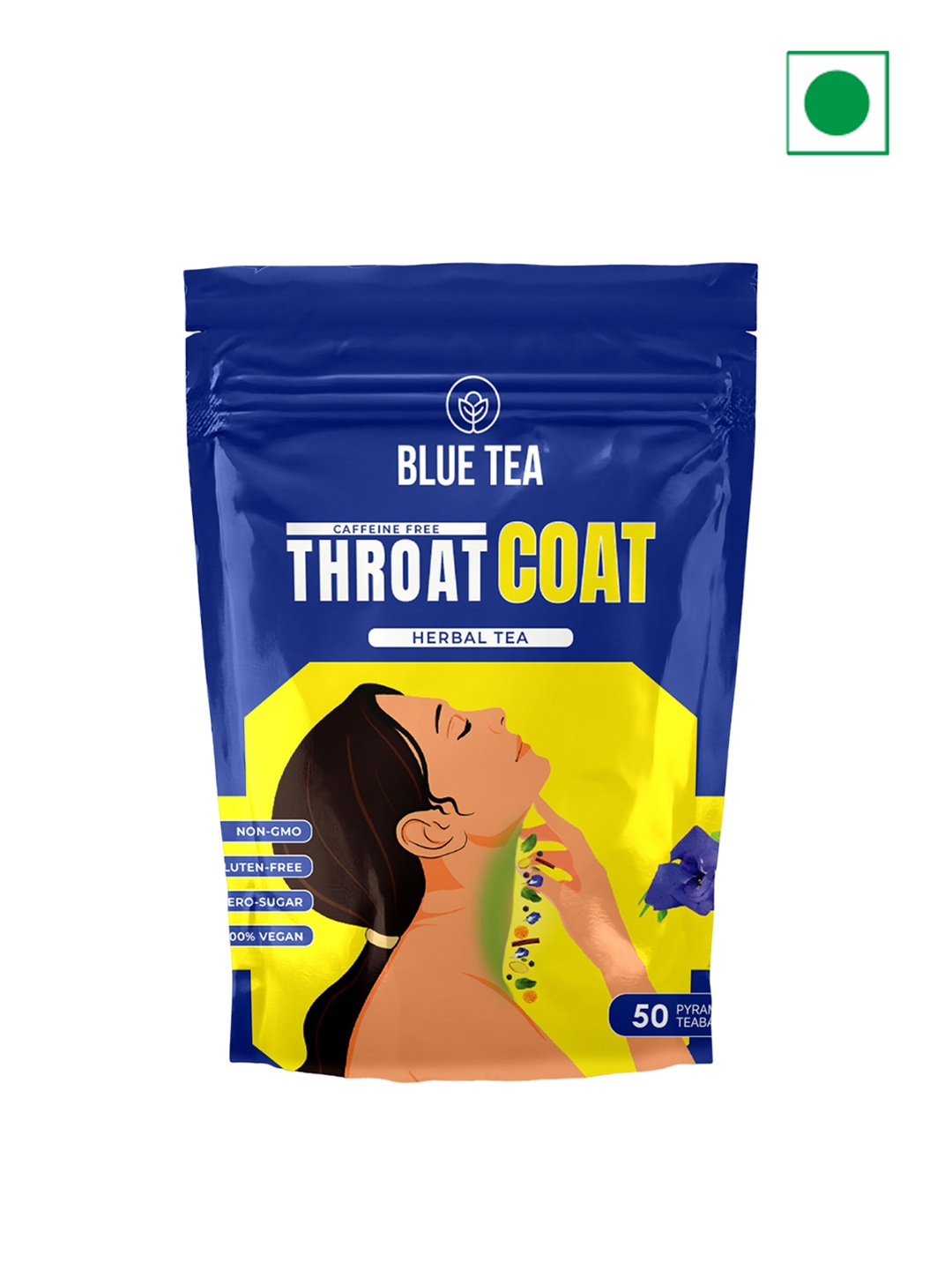 

BLUE TEA Throat Coat Herbal Tea - 50 Tea bags, Yellow