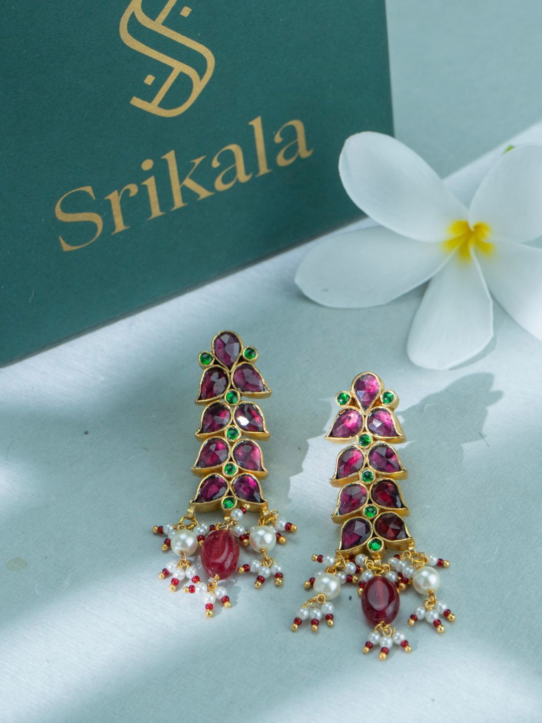

srikala Gold-Plated Stone Studded & Beaded Chandelier Drop Earrings, Multi