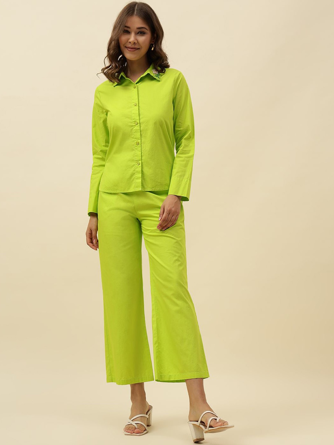 

Beatnik Long Sleeves Shirt With Trousers, Lime green