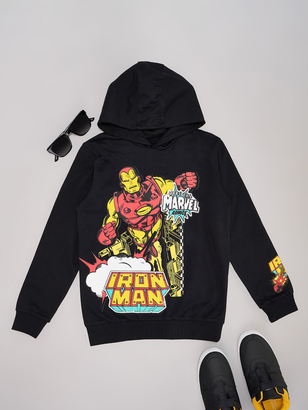 

Pantaloons Junior Boys Cotton Printed Hooded Sweatshirt, Black