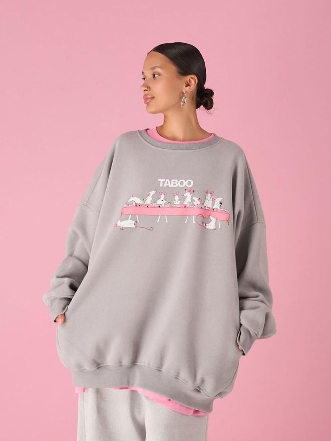 

HERE&NOW Women Round Neck Printed Long Sleeves Sweatshirt, Grey