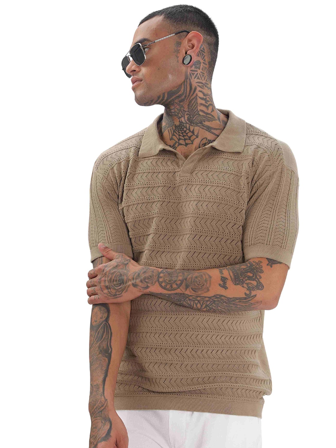 

ilyzly Men Polo Collar T-shirt, Brown