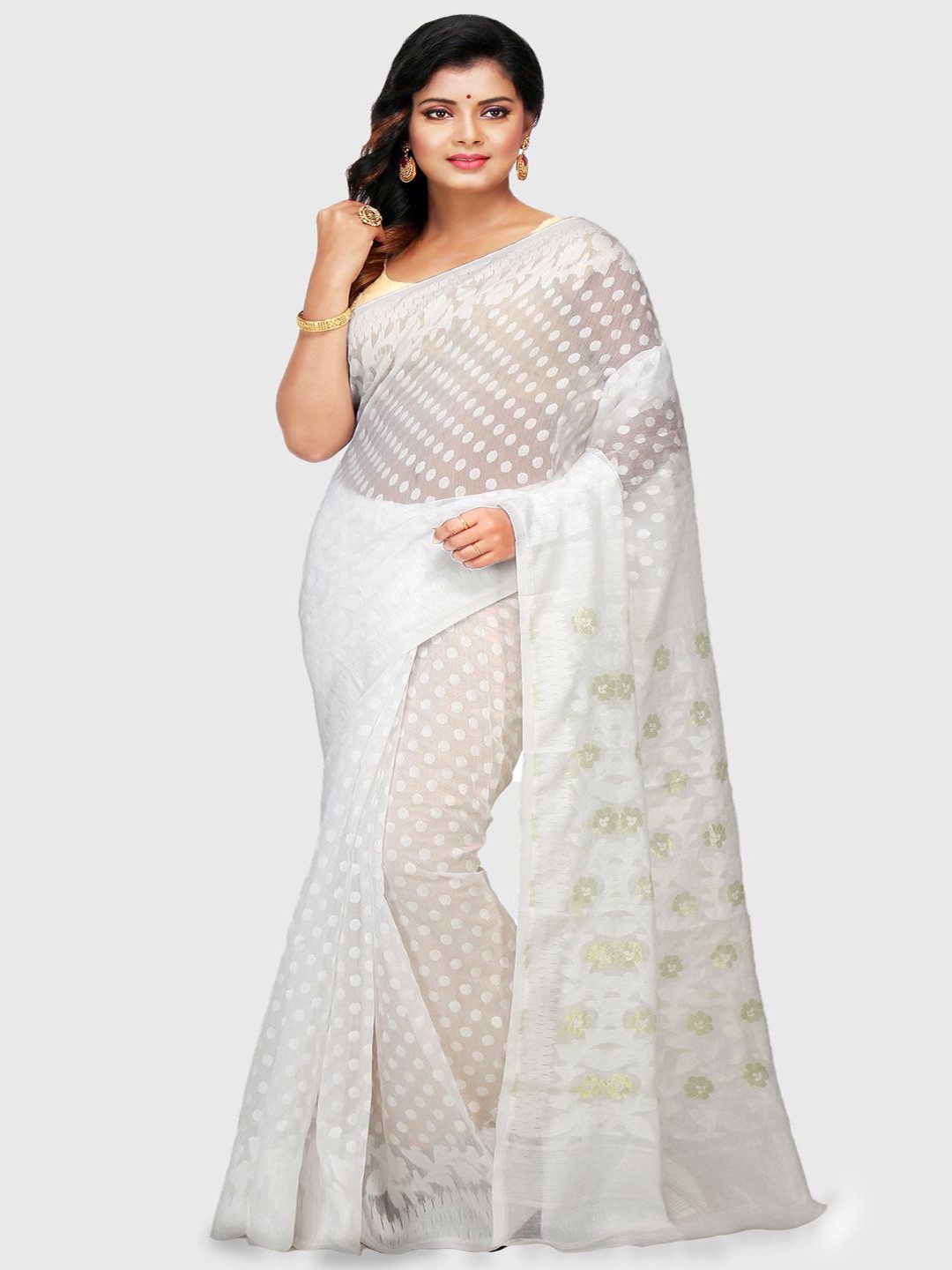 

Crochetin Woven Design Saree, White
