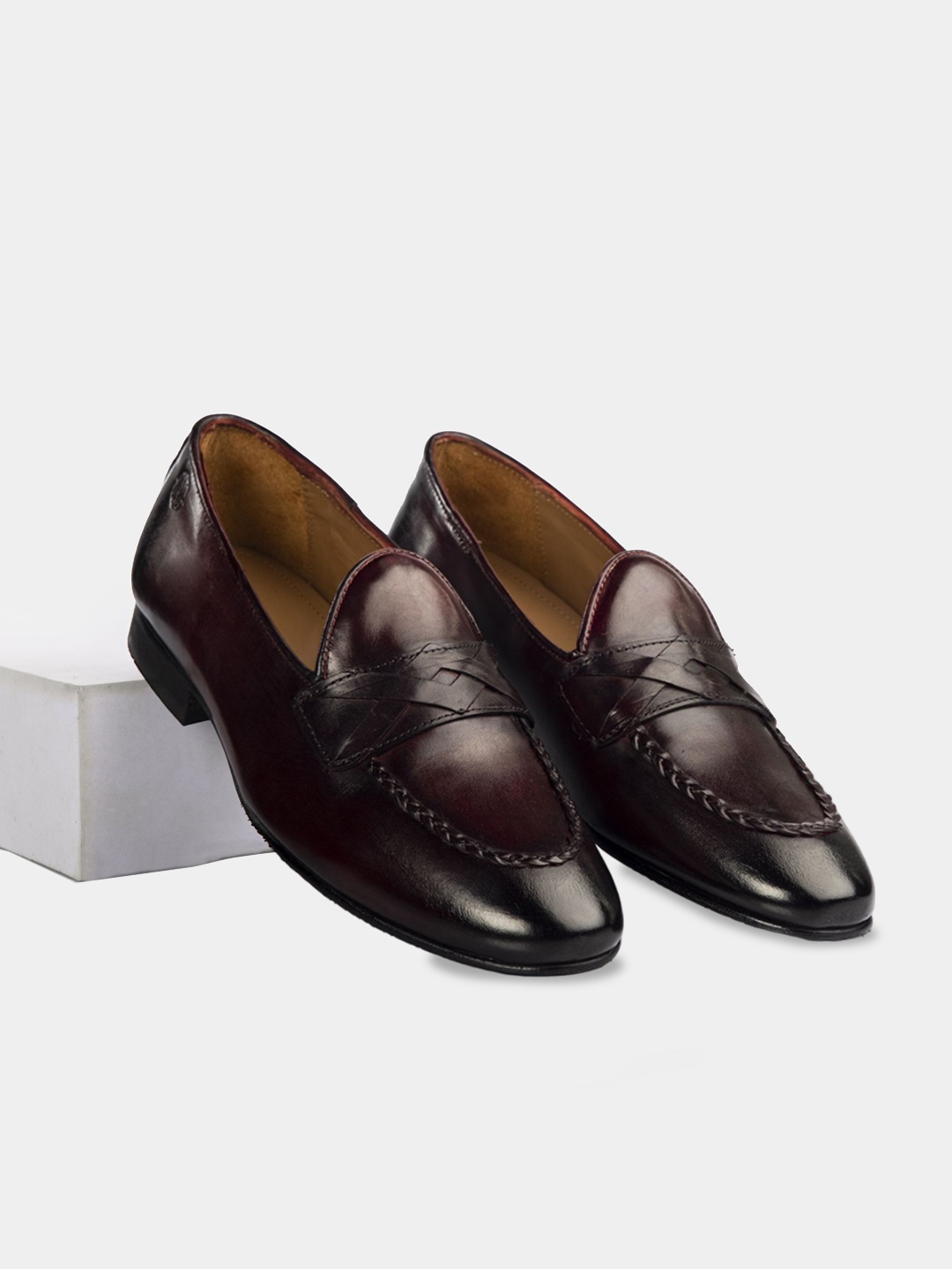 

LA MARCA Men Leather Formal Loafers, Burgundy