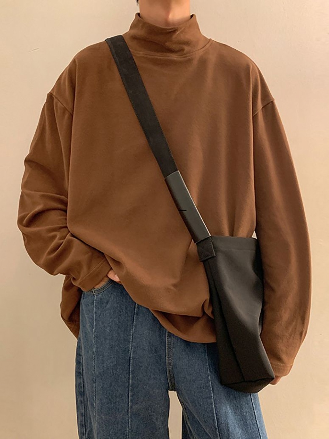 

StyleCast x Revolte Men Solid High Neck Oversized T-shirt, Brown