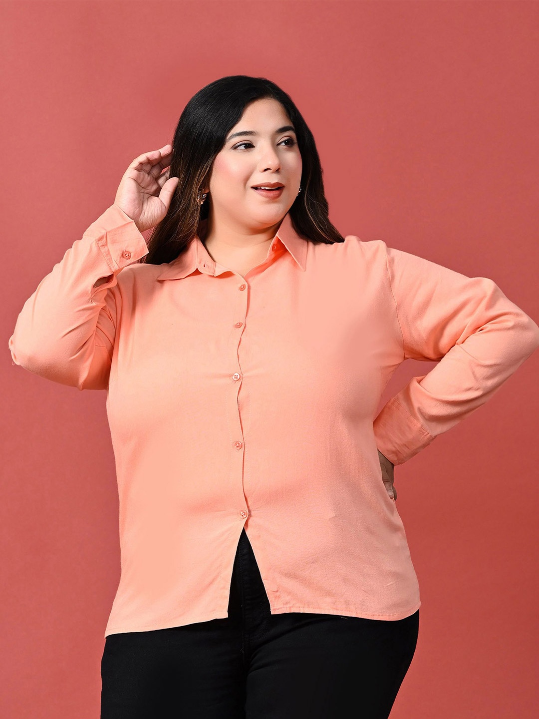 

Funday Fashion Women Opaque Casual Shirt, Peach