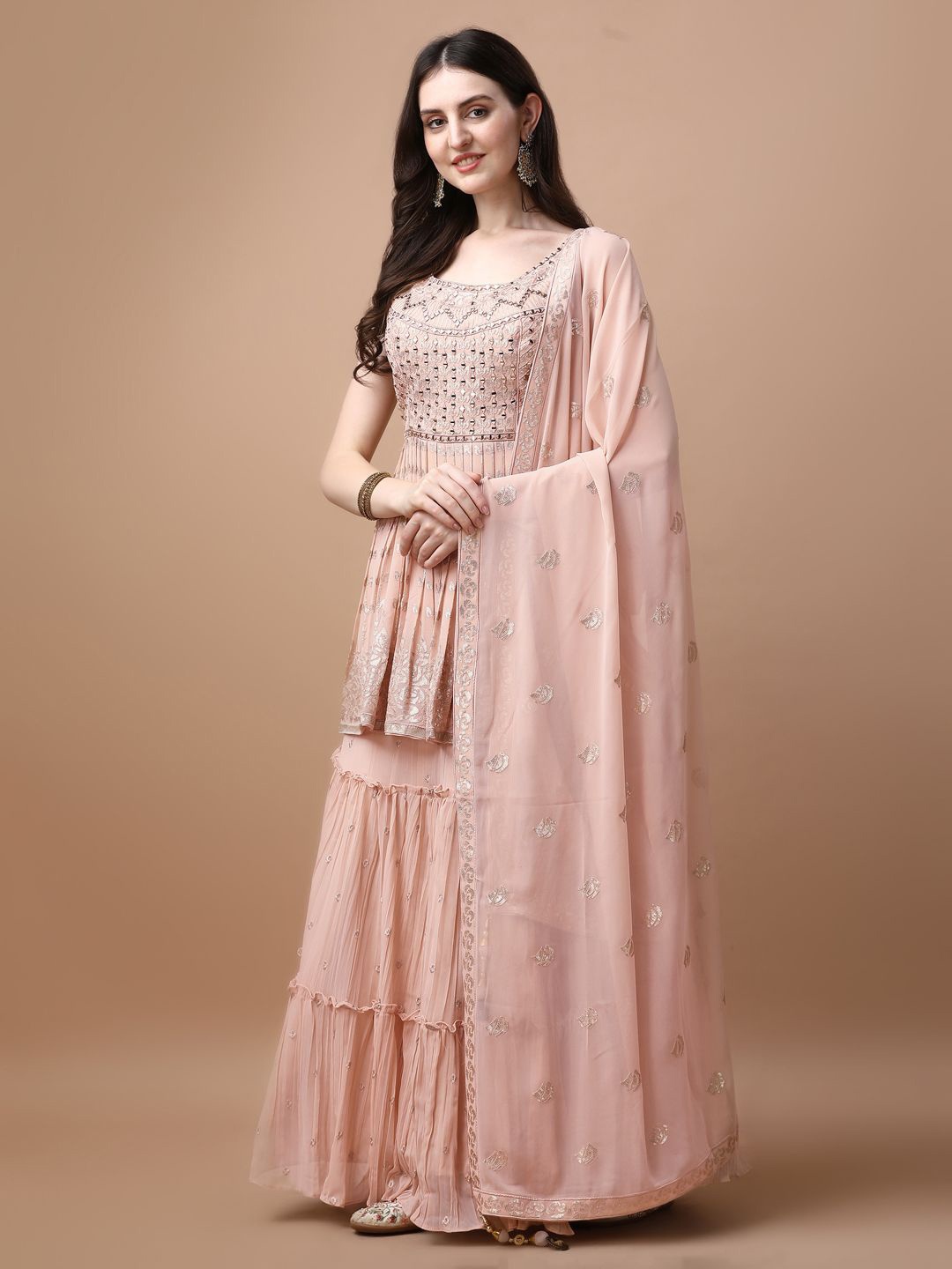 

VANAKARA Ready to Wear Lehenga & Blouse With Dupatta, Peach