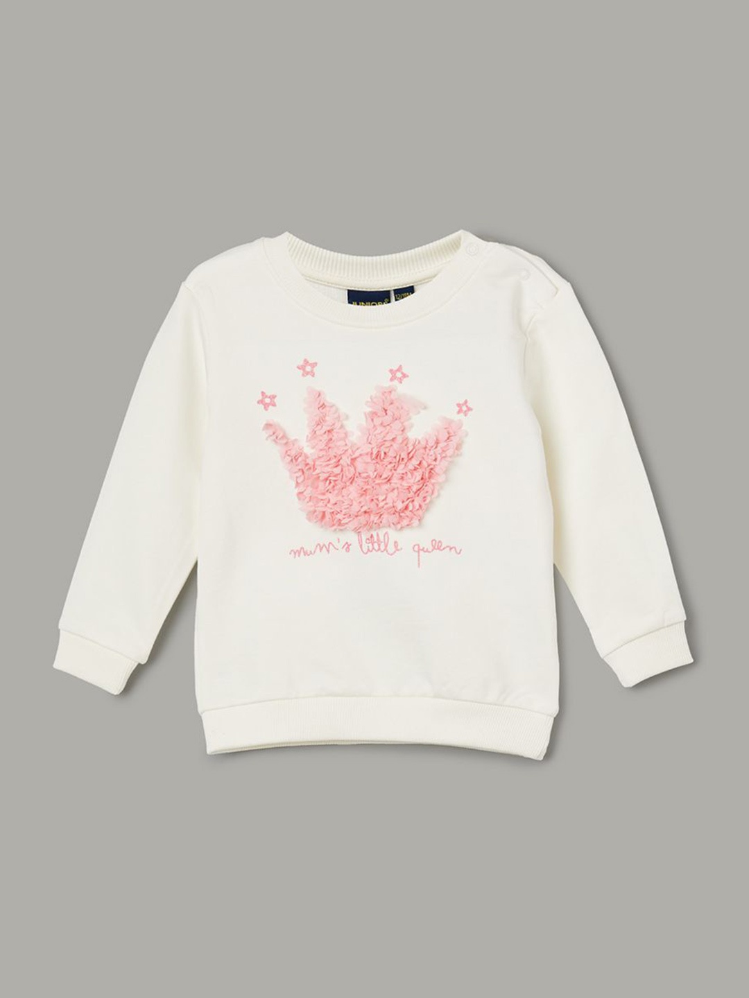 

Juniors by Lifestyle Girls Pure Cotton Embroidered Long Sleeves Sweatshirt, Off white