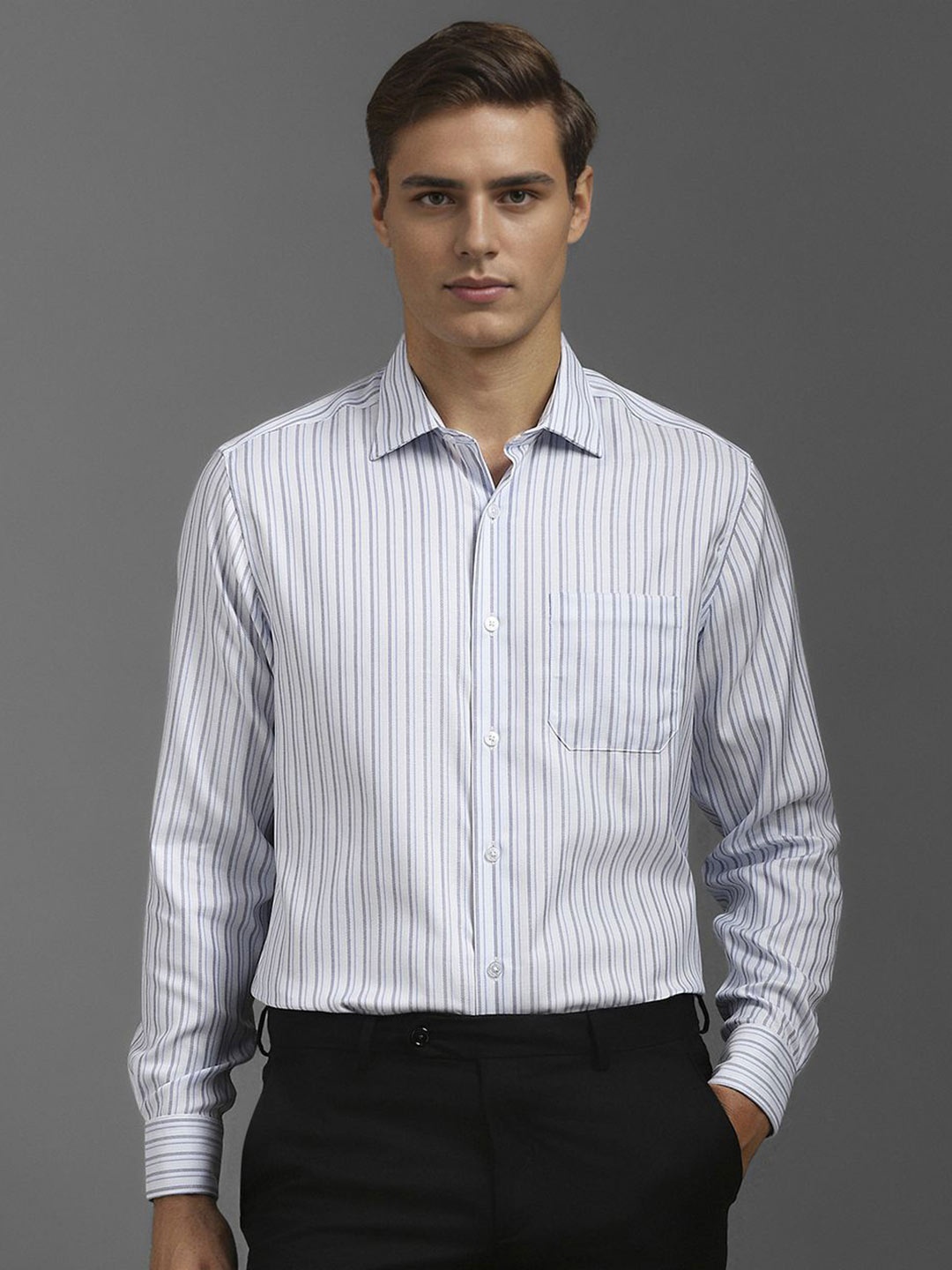 

Louis Philippe Men Classic Opaque Striped Formal Shirt, White