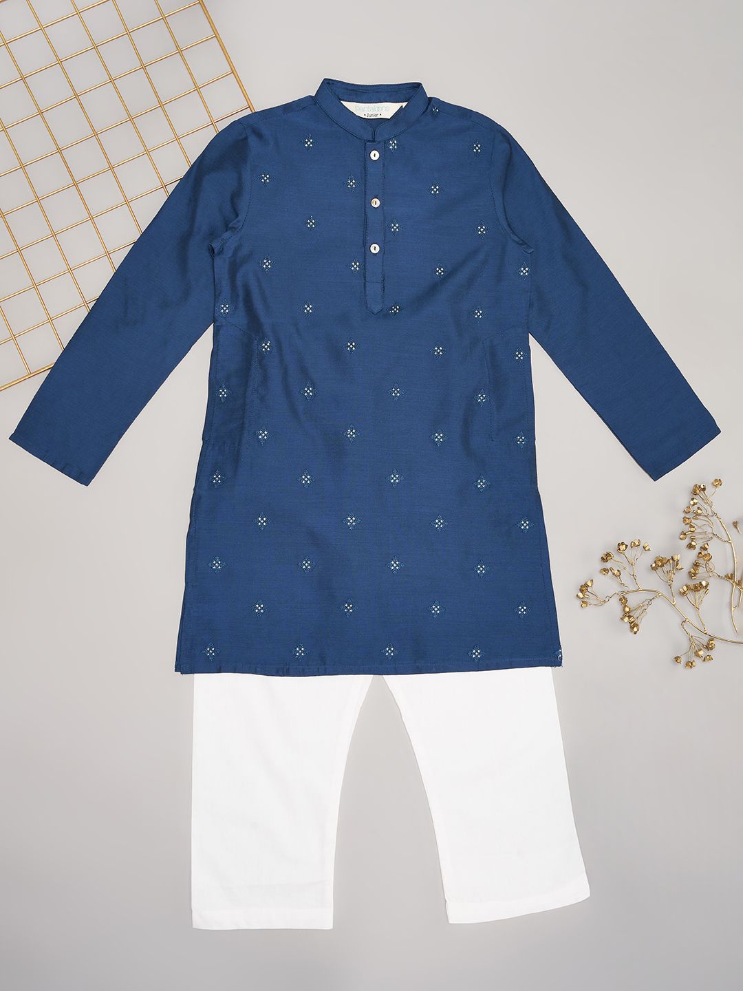 

indus route by Pantaloons Boys Embroidered Regular Straight Kurta with Pyjamas, Teal