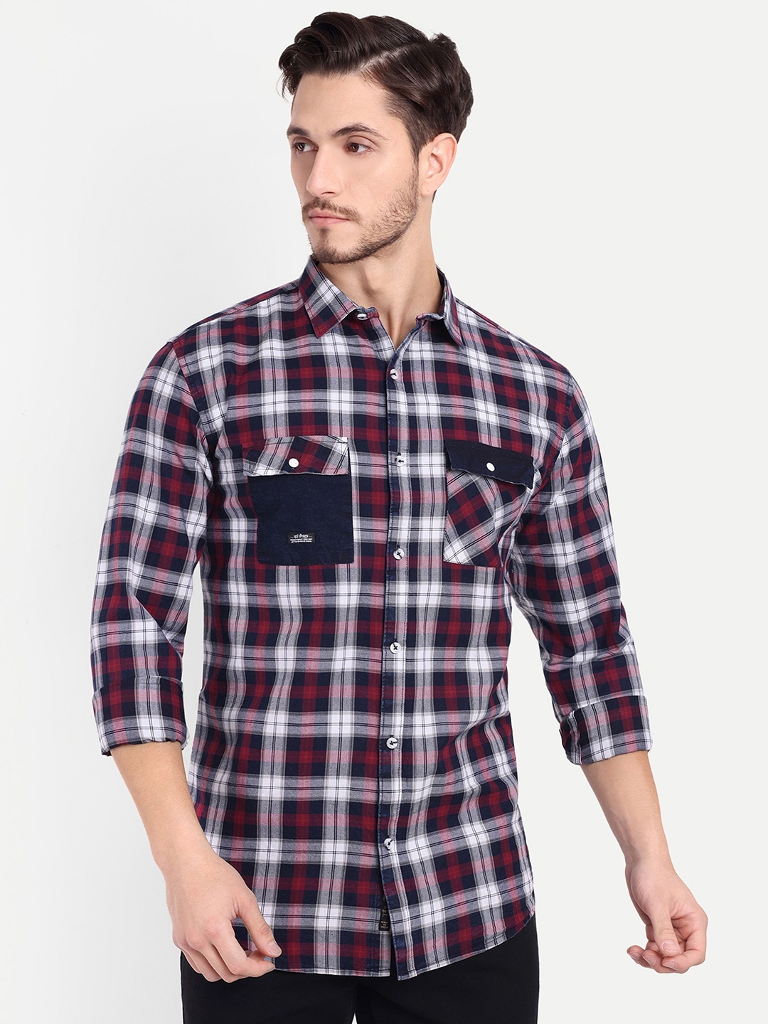 

SUI DHAGA Men Comfort Tartan Checks Opaque Checked Casual Shirt, Maroon