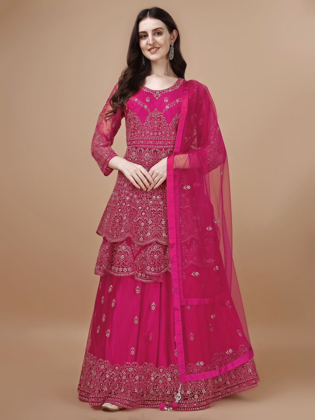 

VANAKARA Embellished Sequinned Ready to Wear Lehenga & Blouse With Dupatta, Rose