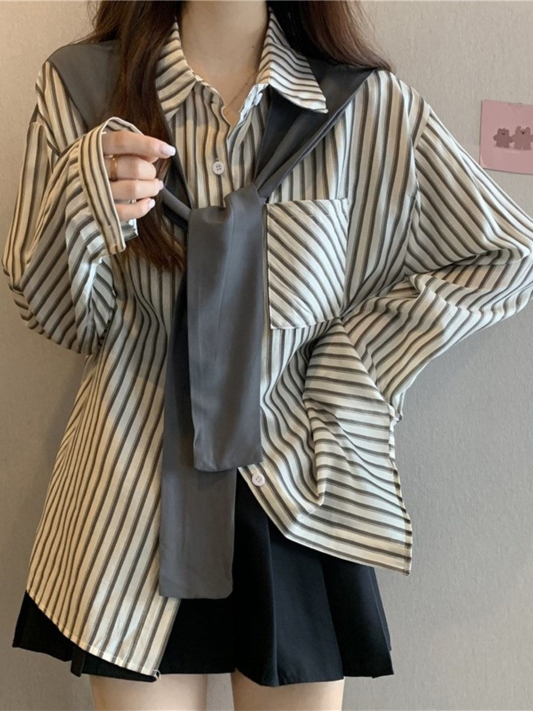 

HERE&NOW Women Comfort Opaque Striped Casual Shirt, Grey