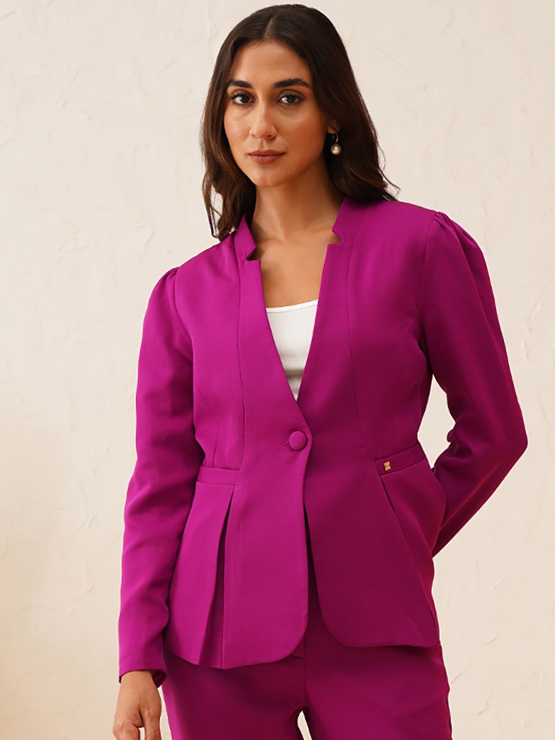 

Beatnik Single-Breasted Notched Lapel Formal Blazer, Magenta