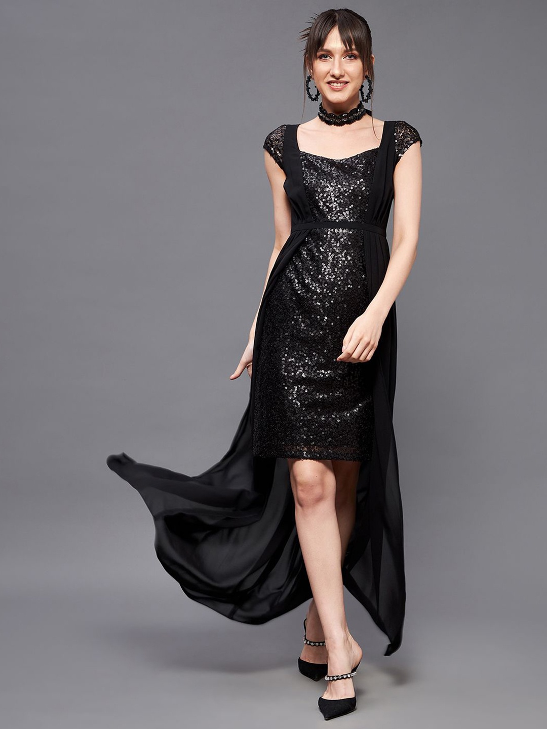 

Miss Chase Women Layered Sequined Maxi Dress, Black