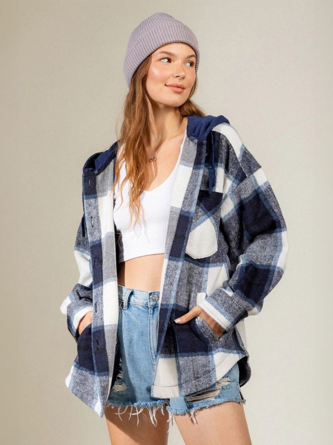 

HERE&NOW Women Original Tartan Checks Opaque Checked Casual Shirt, Navy blue